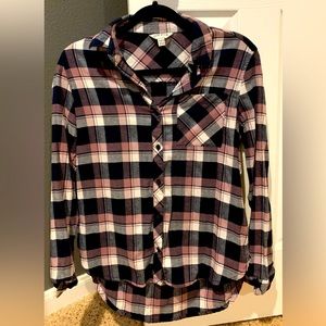 Orvis button down pink/black shirt